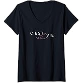 Womens C'est La Vie | French for That's Life Paris V-Neck T-Shirt