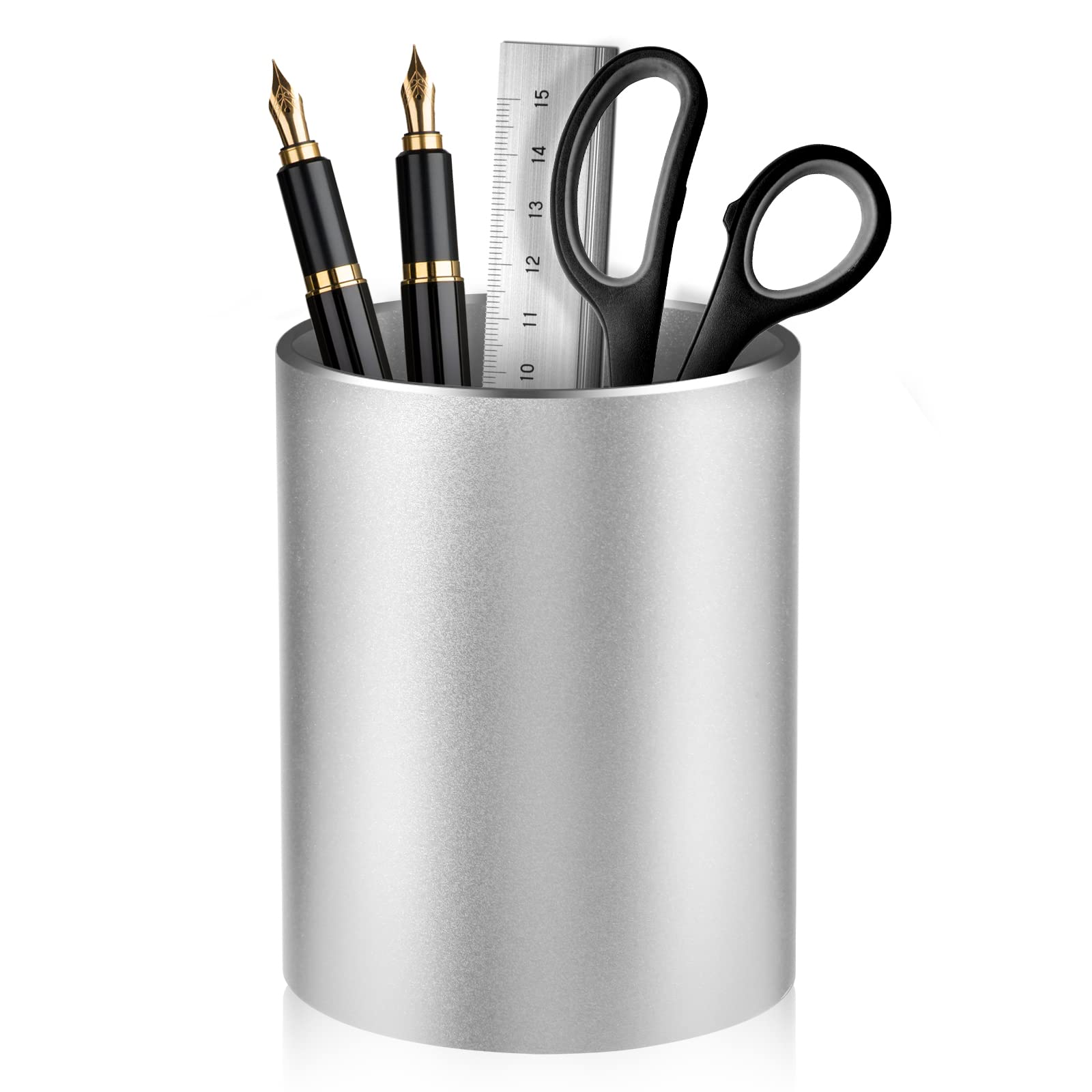Dopaka Pen Holder for Desk, Pen Pot for Desk,Organizer for Desk Metal Pencil Holder Pen Cup and Storage Box for Office, School, Home, and Kids Non-slip silicone bottom 3.93 * 3.14inch (Silver)