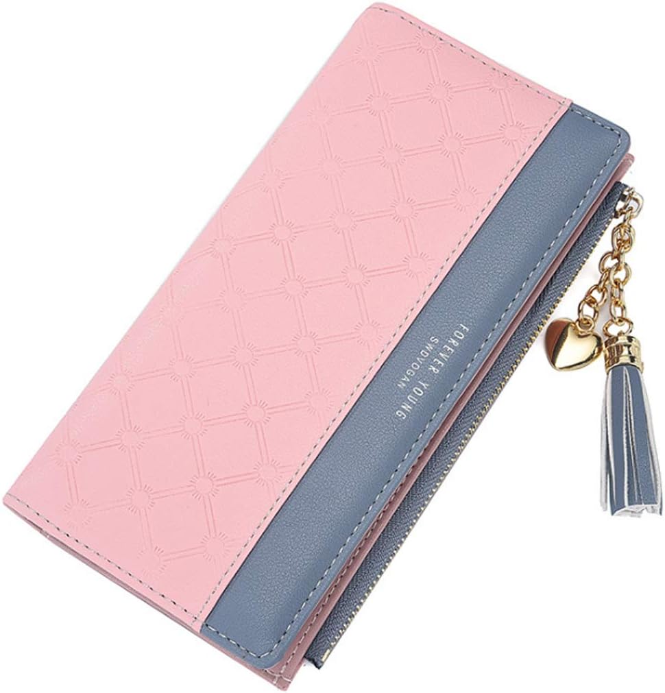 Nueva Billetera para Mujer, JOSEKO Monedero Largo Simple de la Cremallera de la Cartera de la Borla de Las señoras Salvaje Rosado