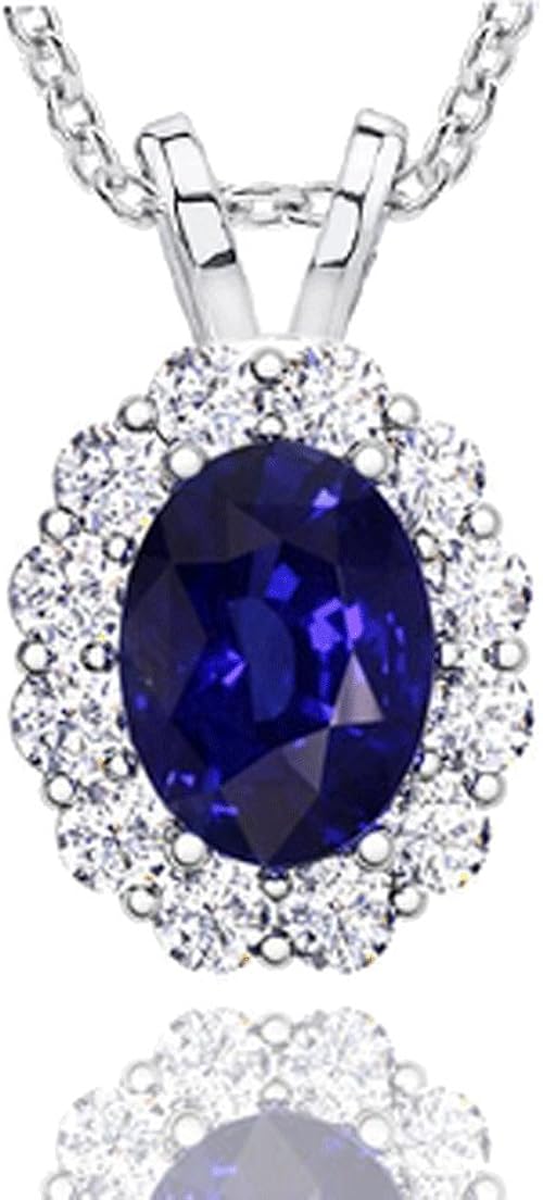 Madina Jewelry 5.57 Ct Ladies Sapphire and Diamond Pendant with 16 Inches Chain