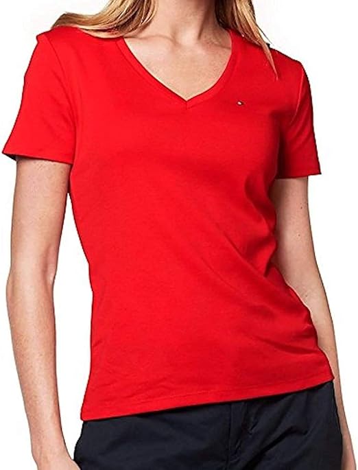 Tommy Hilfiger Women Short Sleeve VNeck Solid Cotton Tee