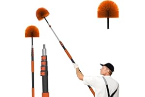 LAANPOLE 20FT (26FT Reach) Cobweb Duster with Extension Pole, Spider Web Brush for Cleaning Extendable, Professional Ceiling and Corner Dusters for Outdoor Indoor Use