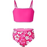 blibean Tween Girls Swimsuit Two Piece Bathing Suit Floral Print Bikini Sets with Chest Pad Size 6-15 Years