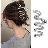 1 Pack Metal Sliver Hair Claw Clips Irregular Waves Design Hair Clips Fashion Hair Accessories Strong Hold Jaw Clamp Clip for Thick/Thin Hair Nonslip Hair Barrette for Women Girl Daily Hair Decoration