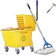 Mop and Bucket Set,Commercial Mop Bucket with Side Press Wringer & Wheels,ldeal for Household and Public Places Floor, 35-Qua