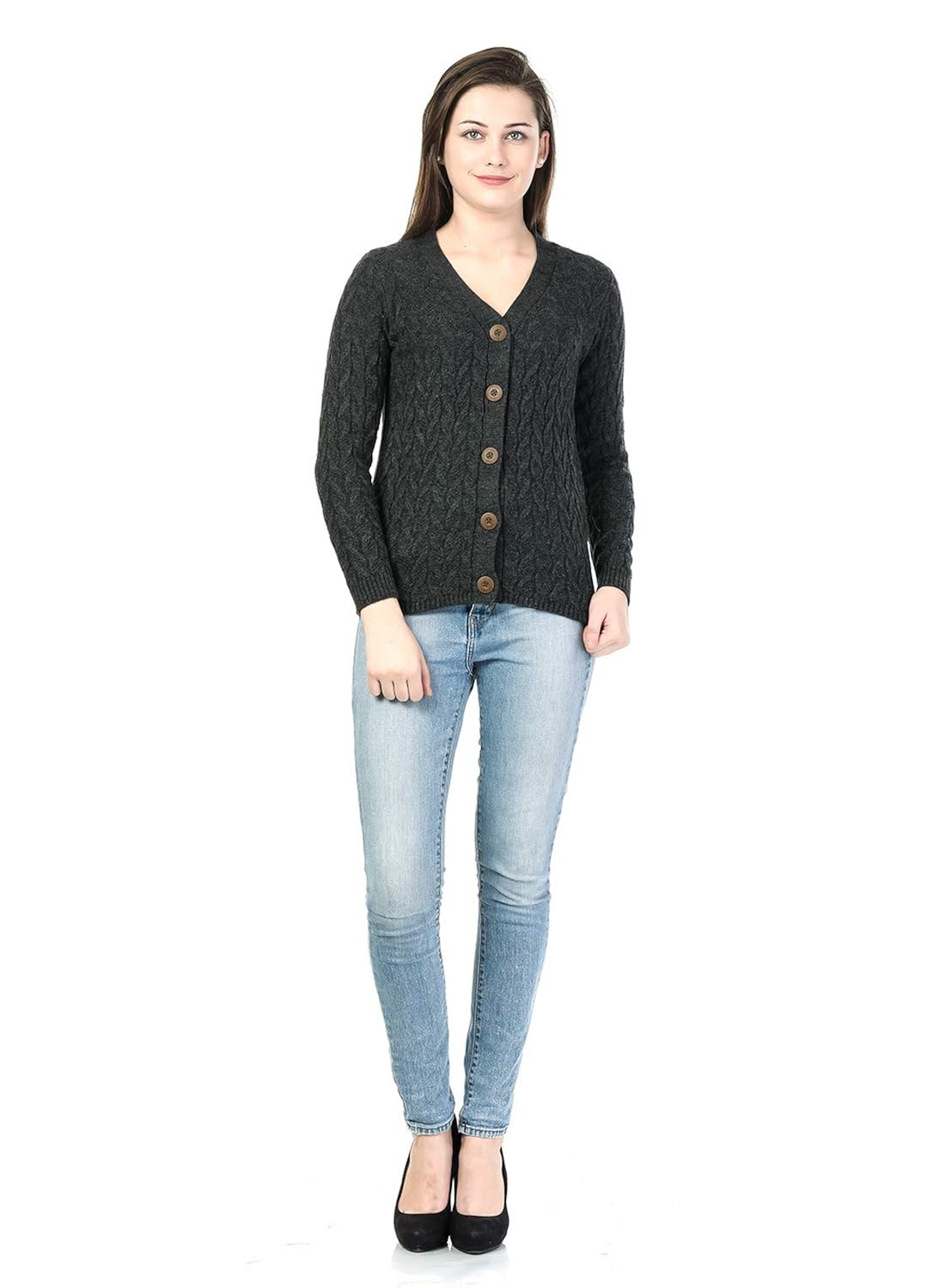 kalt women's full sleeves cable button acrylic sweater