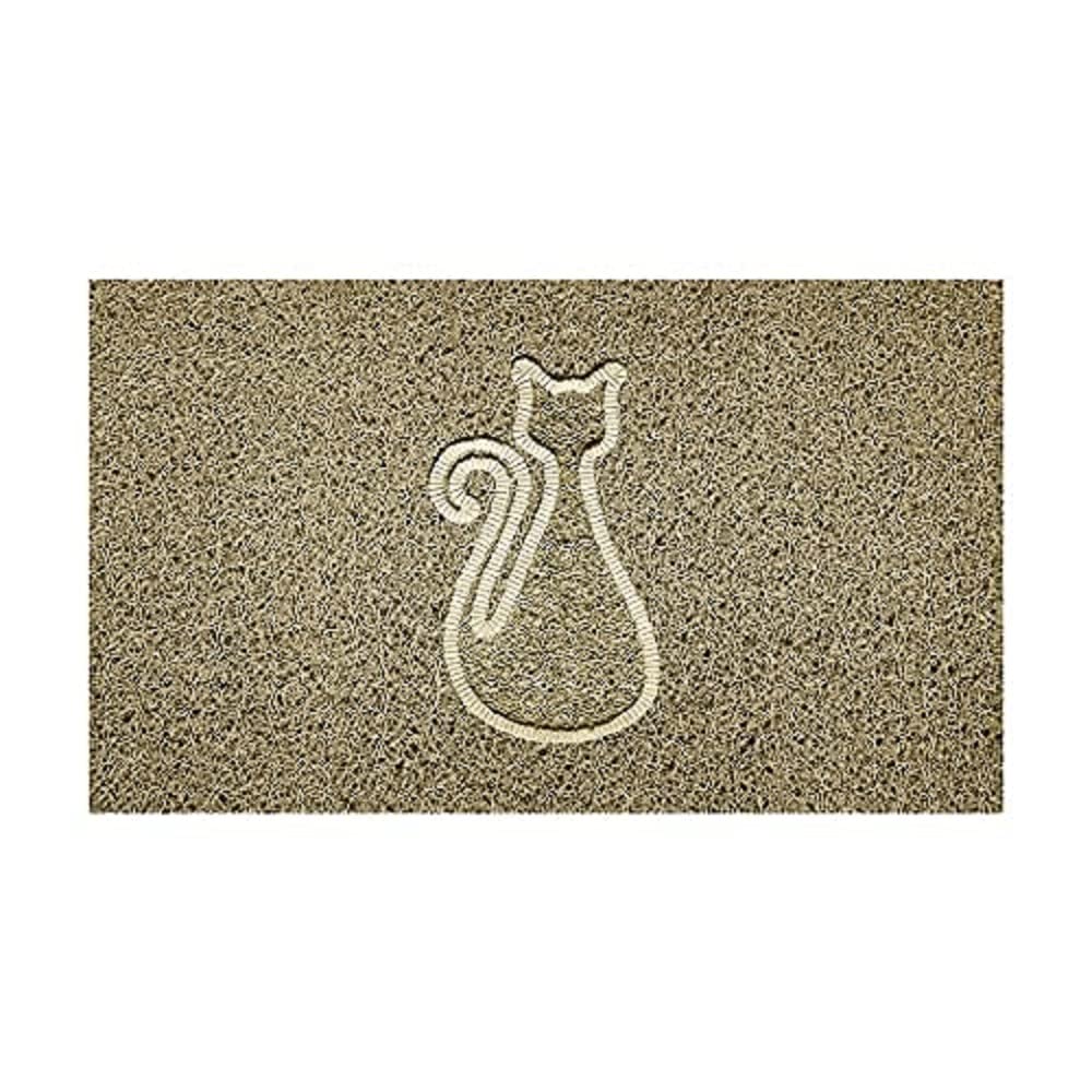Nicoman Embossed Spaghetti Door Mat Dirt-Trapper Jet-Washable Doormat 70x43cm (Beige, CAT Shape) - Use on Carpet ONLY