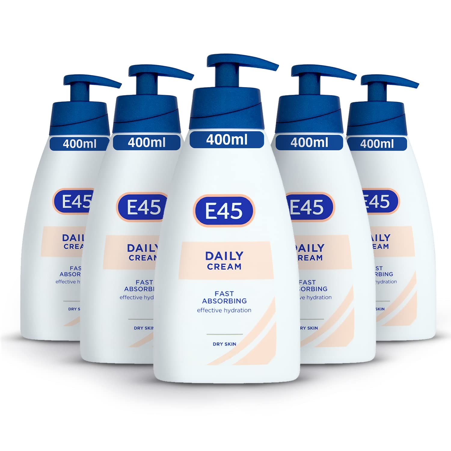 E45 Daily Cream 400 ml x5 Pack – E45 Cream for Very Dry Skin – Sooth Dryness, Smooth Rough Skin – Non-Greasy Moisturiser - Perfume-Free Body Face Hand Cream - Fast Absorption - Dermatologically Tested