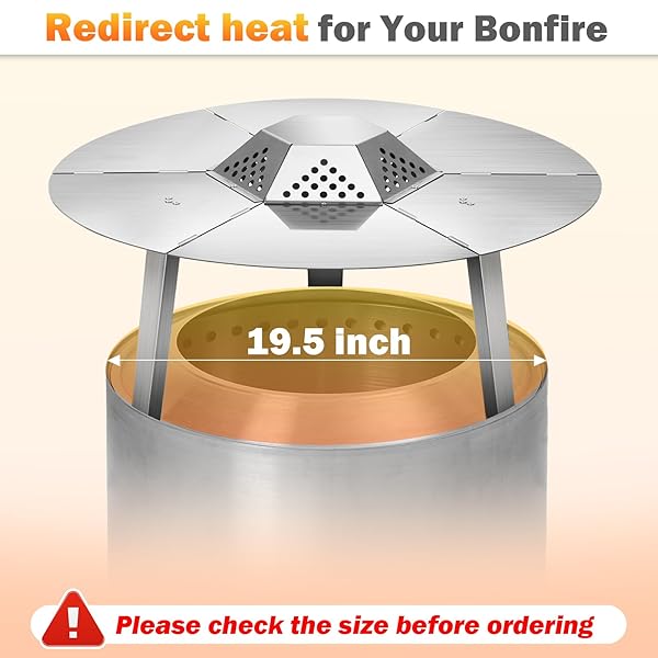 AGEDNE FIRE PIT HEAT DEFLECTOR FOR SOLO STOVE BONFIRE 19.5″, 304 STAINLESS STEEL PORTABLE HEAT DIFFUSER WITH HANDLE&LEG ACCESSORY FOR BONFIRE CAPTURES REDIRECTS WARMTH FOR SOLO STOVE ACCESSORIES.
