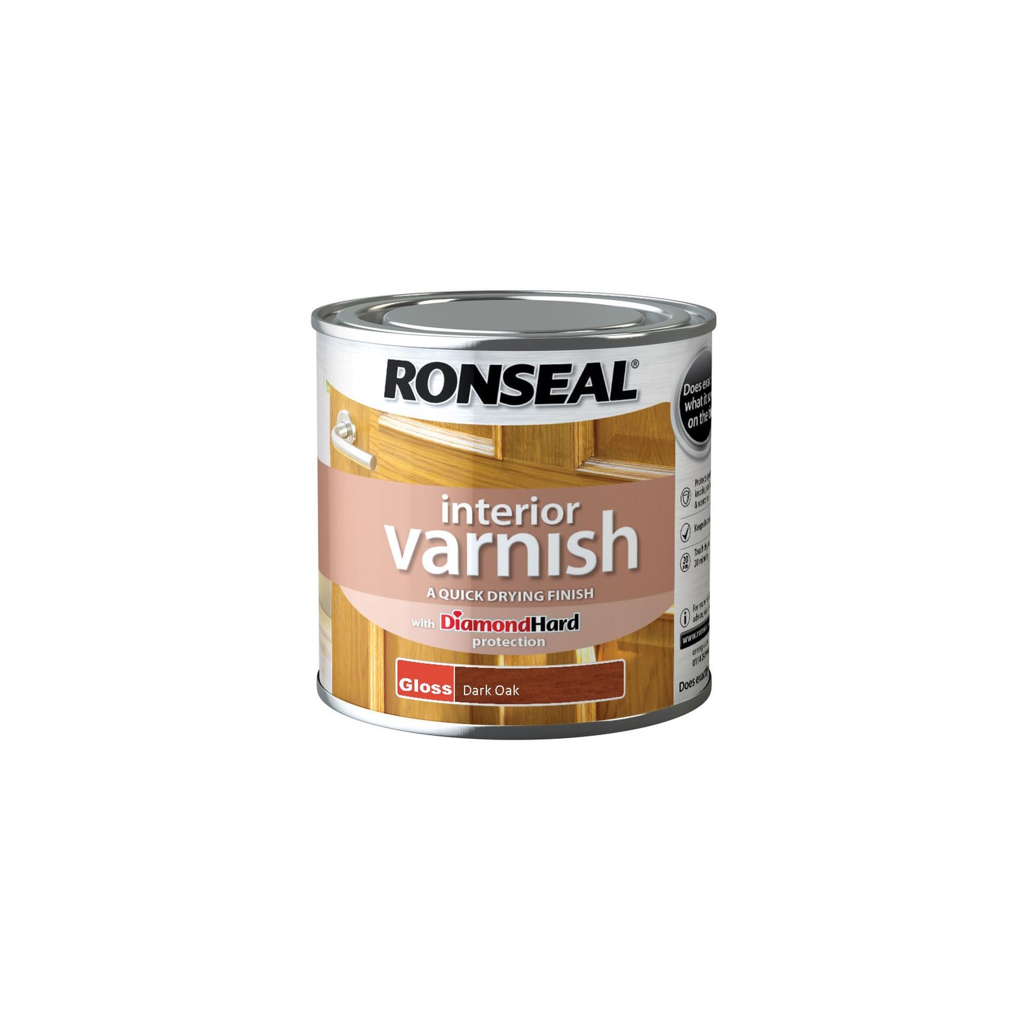 Ronseal RSLINGDO250 250ml Quick Dry Gloss Interior Varnish - Dark Oak