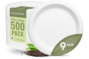 [500pcs] EcoFresh 9-inch Bagasse Round Plates - Compostable - Elegant Dishware for Sustainable Dining, Parties & Catering - M