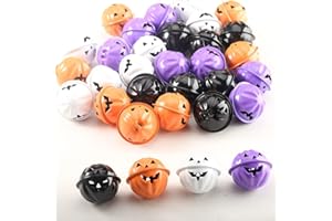 Zsail Halloween Pumpkin Bells 32PCS Shaped 1.6 Inches Jingle Jack O Lantern Face Design for Party ations Craft Holiday , Orange White Black