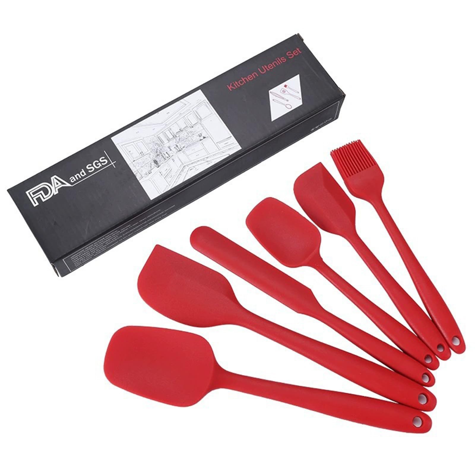 Soulnioi Silicone Spatulas Spoons Set in 6,Silicone Kitchen Utensils,Rubber Spatula Heat Resistant for Cooking,Baking and Mixing Red