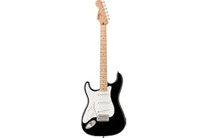 FENDER Squier Sonic Stratocaster Electric Guitar, with 2-Year Warranty, Black, Maple Fingerboard, White Pickguard, Left-Handed