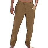 Runcati Mens Casual Pants Elastic Waist Cotton Linen Pants Pleated Loose Fit Lightweight Beach Yoga Trousers