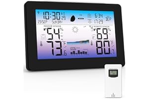 Zivron Weather Station Wireless Indoor Outdoor, Digital Thermometer with Accurate Temperature & Humidity, Large Color HD Display with Remote Sensor, Weather Forecast, Atomic Clock, Moon Phase
