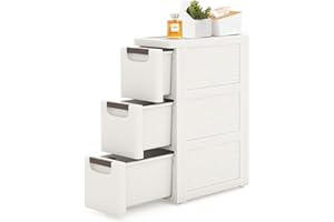 YABORAS 3 Drawers Slim Bathroom Storage Cabinet Dresser, Narrow Plastic Rolling Cart Organizer with Drawers, for Small Spaces, Kitchen, Laundry, Office, Bedroom, White