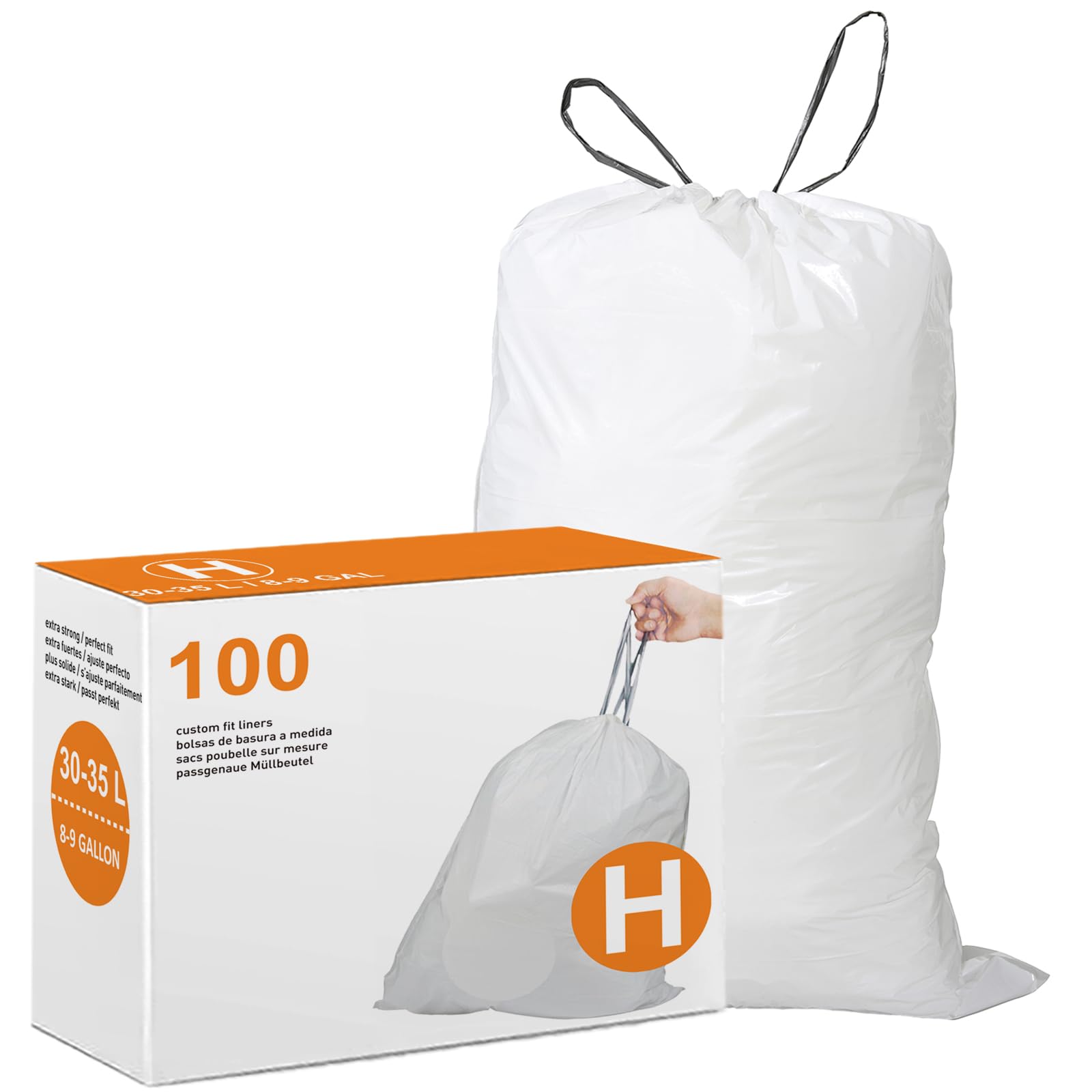Photo 1 of DisplayForever Code H Drawstring Trash Bags Compatible with simplehuman Code H | 8-9 Gallon 30-35 Liter | 100 Count | 1.2 Mil | Heavy Duty White Custom Fit Garbage Liners (Pack of 1)