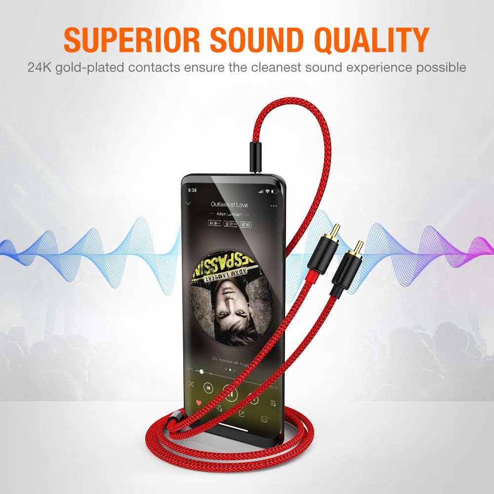 2 Pack RCA Cable, Oldboytech 3.5mm Male to 2RCA Adapter Audio Cable [6 Feet, Hi-Fi Sound] Nylon-Braided AUX Y Cord for Stereo Receiver Speaker Smartphone Tablet HDTV MP3 Player Echo Dot (Red): Industrial & Scientific