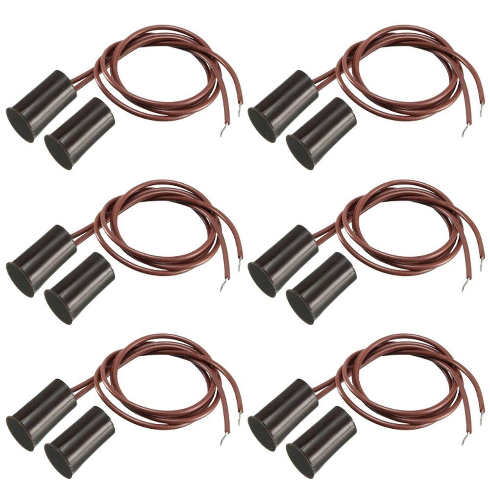 Gebildet 6pcs Recessed Wired Security Window Gate Contact Sensor Alarm Magnetic Reed Switch, Magnet Near - Connect Circuit, Magnet Away - Break Circuit,Magnetic Switch(Cylindrical,Brown)