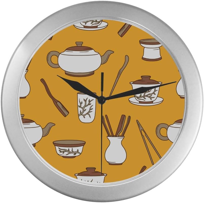 RYUIFI Universal Wall Clock A Retro-Traditional Teapot Wall Clocks for Bedrooms 9.65 Inch Silver Quartz Frame Decor for Office/School/Kitchen/Living Room/Bedroom
