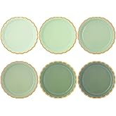JASSEWRLY 48 Pcs Sage Green Party Paper Plates Disposable, 7 Inch Sage Green Scalloped Dessert Birthday Dinner Cake Plate Cute Baby Bridal Shower Paper Plates for Baby Shower Wedding Party Supplies