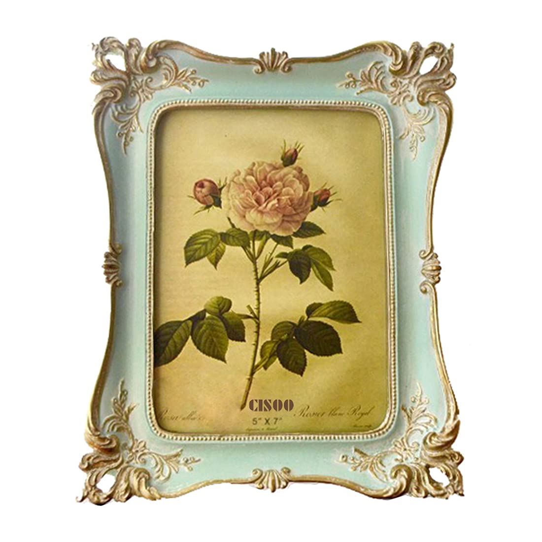 CISOO 5x7 Vintage Picture Frame Antique Ornate Blue Photo Frame, for Table Top and Wall Display, Decorative Floral Design Retro Home Decor, Photo Gallery Art