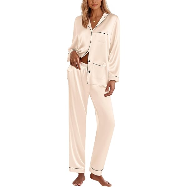 Zzalalana Women's Silk Satin Pajama Set - Short Sleeve Button Up Top & Shorts, Soft Comfy Loungewear