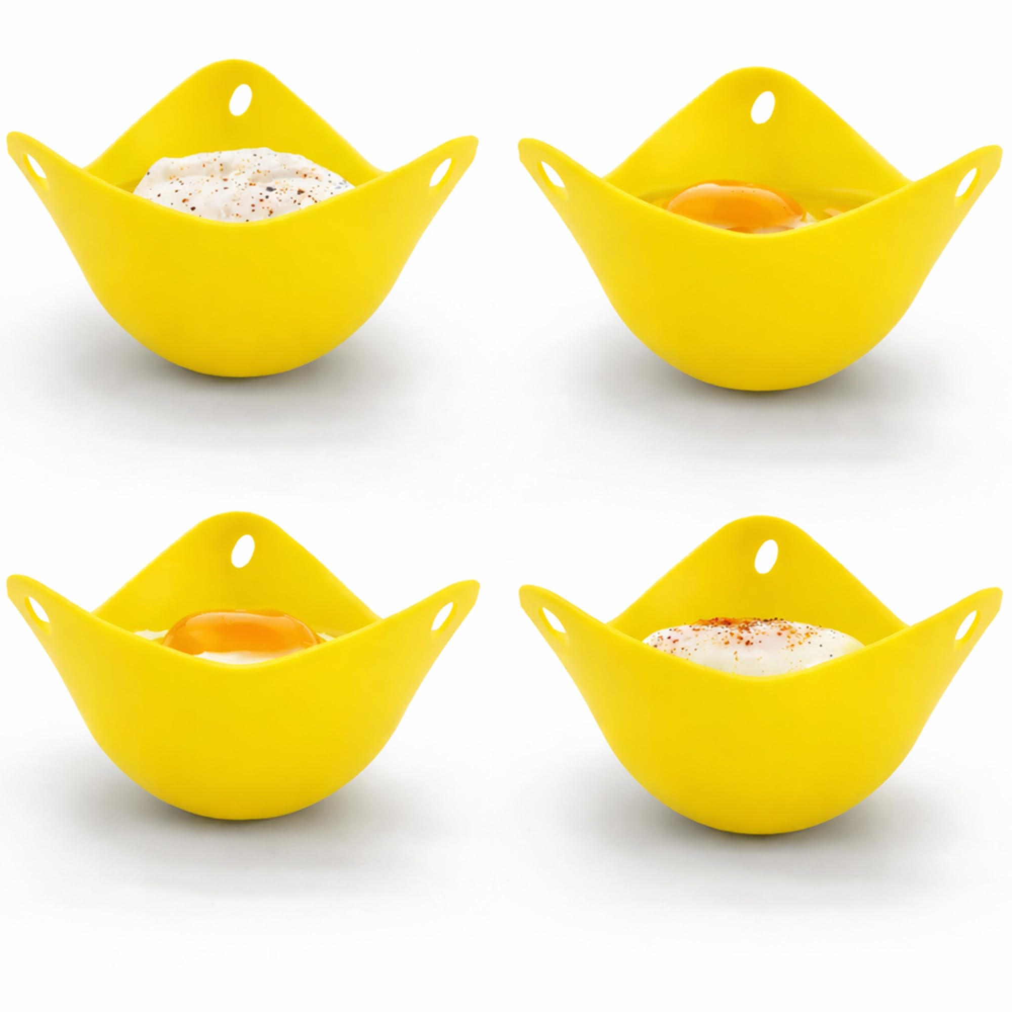 4 Silicone Egg Poachers - Easy-Release Egg Poaching Pods, BPA Free with Hanging Eye for Easy Removal from Hot Pans and Mess Free, Poached Egg Makers