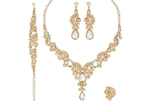 CSY Elegant Crystal Necklace Earrings Bracelet Ring Bridal Wedding Party Costume Jewelry Sets for Brides Women