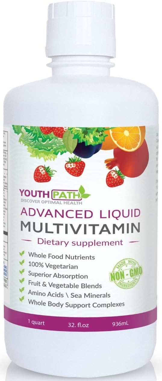 Advanced Liquid Multivitamin - Complete Anti Aging & Whole Body Supplement - Natural Source Vitamins & Minerals for Energy & Life, Men & Women - 32 fl. Oz