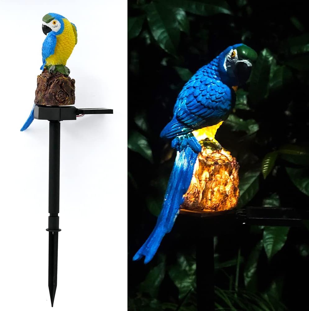 Photo 1 of Juliahestia Parrot Decor Garden Solar Light up Figurine Animal Outdoor Stakes Decorative Waterproof LED Decorations for Outside Backyard Decoration Porch Lawn Ornaments Blue