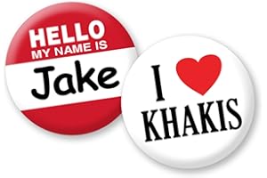 BUTTON DELI I Love Khakis and Hello My Name is Jake, Funny Halloween Costume Buttons, 2 Pack, I Heart Insurance Design 308