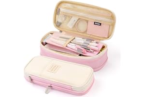 EASTHILL Big Capacity Pencil Pen Case Office College School Large Storage High Capacity Bag Pouch Holder Box Organizer Blue (Pink)