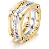 WISTIC 14K Gold Plated Band Bands Statement Rings for Women and Men, Chunky Cubic Zirconia Ring for Women, Two-Tone Gold and Silver, Parallel Pave Design, Enhancer Finger Jewelry
