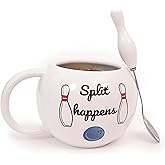 Premium Innovations Bowling Themed Mug with A Cute Novelty Spoon with a Bowling Pin Handle, The Mug Features A Quote, “Split Happens” Great Gift for Bowlers Men & Women, Holiday, Birthday Etc.