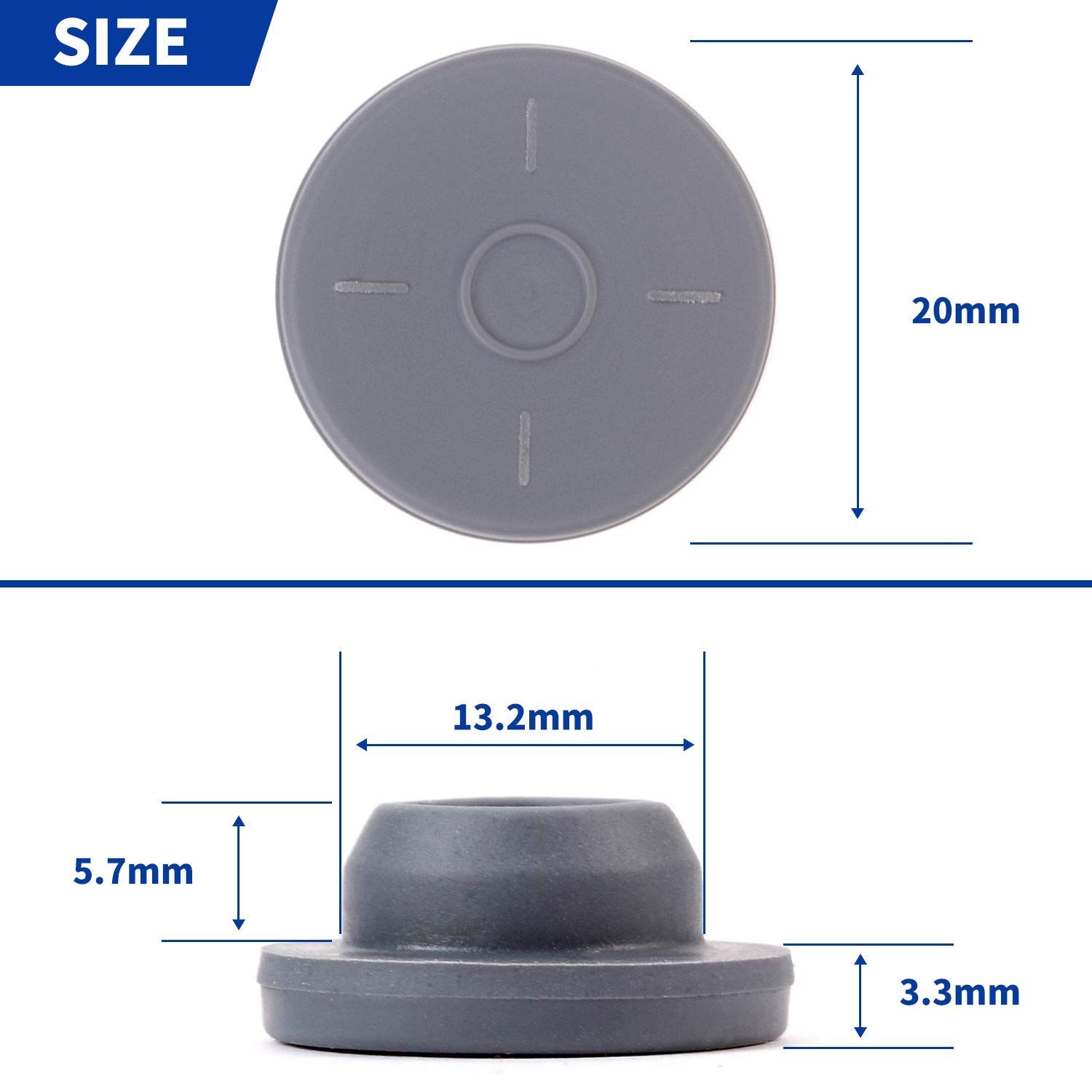 20mm 13mm Vial Rubber Stopper Set, 100 Count Mushroom Shape Self Healing Injection Ports, Safe