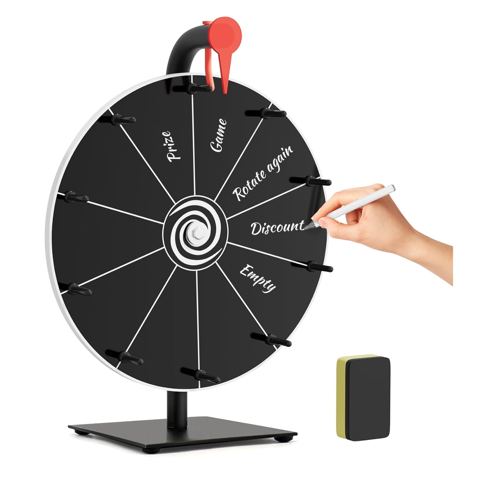 FOVVZDIL Spin the Wheel with Stand - Portable Fortune Spinning Prize Wheel with Dry-erase Marker and Eraser Spinner Board for Parties, Events & Classroom Reward