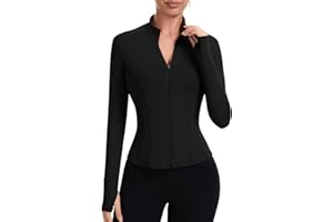 ZHENWEI Workout Jackets for Women Full Zip Up Cropped Athletic Long Sleeve Lightweight Slim Fit Running Tops with Pockets