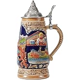 HAUCOZE Beer Stein Mug German Munich Bavarian Drinking Stanley Viking Tankard with Petwer Lid for Birthday Gifts Men Father H