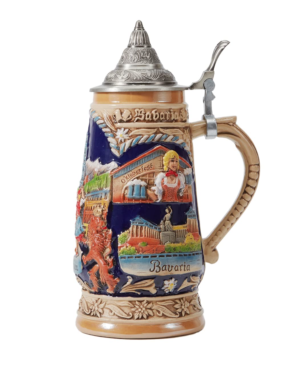 HAUCOZE Beer Stein Mug German Munich Bavarian Drinking Viking Tankard with Petwer Lid for Birthday Gifts Men Father Husband 1.0Liter