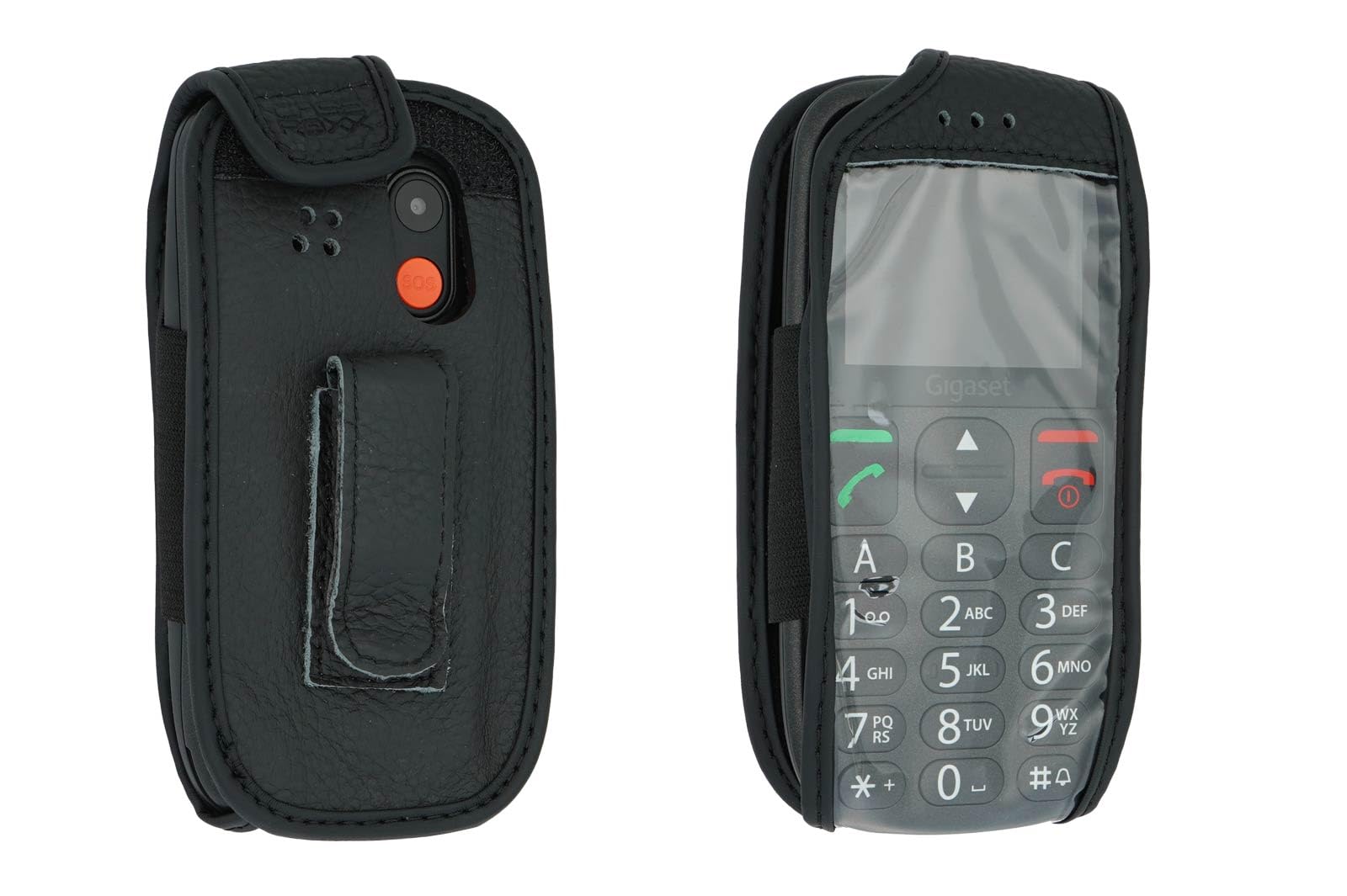 caseroxx Leather-Case with belt clip compatible with Gigaset GL390 / GL395 made from genuine leather, Pouch with belt clip and viewing window in black