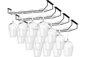 FOMANSH 14-Inch Under Cabinet Wine Glass Rack - Metal Stemware Holder, Single Rail Hanging Rack for Kitchen Bar - Set of 4