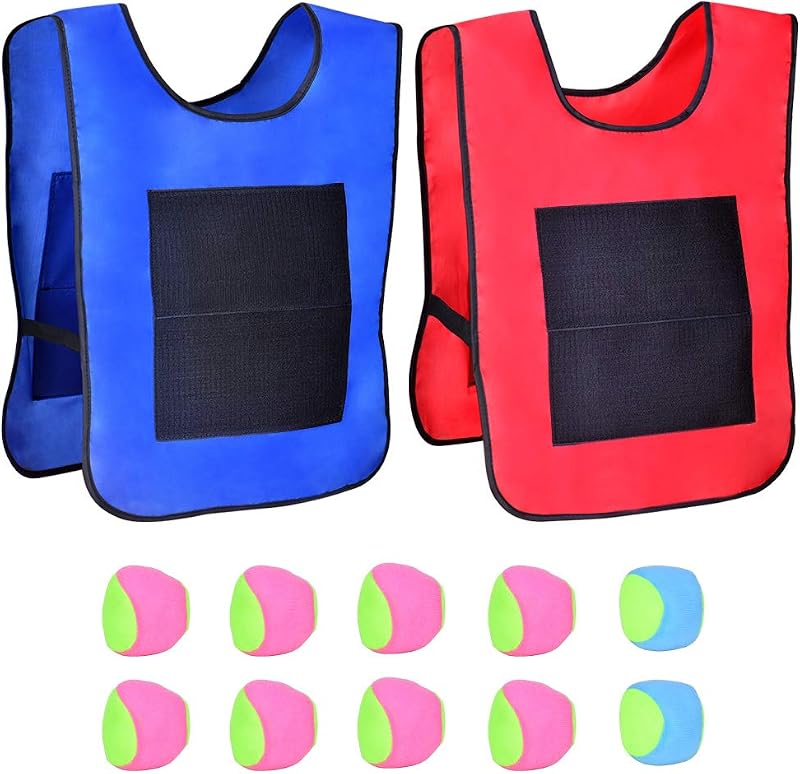 Queta Dodgeball Tag Vests Set 2 Sticky Target Vests 10 Cotton Balls Throwing