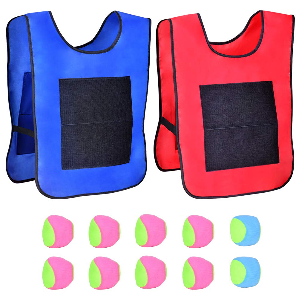 Queta Dodgeball Tag Vests, 2 Sticky Target Vests with 10 Cotton Balls Throwing Target Game Throwing Dodgeball Game Set