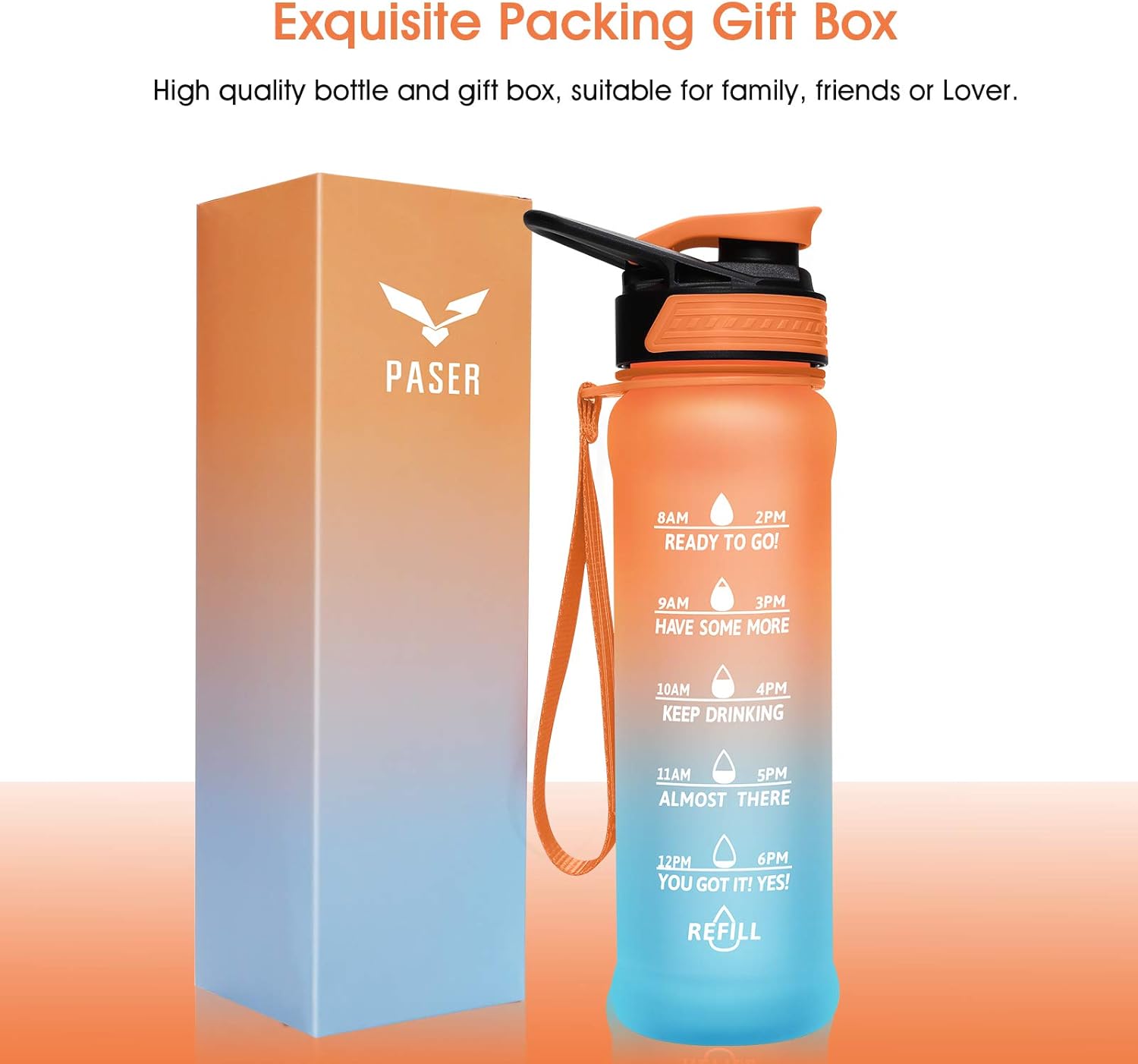 PASER 24oz Water Bottles with Times to Drink, Leakproof TRITAN & BPA Free Drinking Water Bottle with Removable Straw to Provide Adequate Water for Your Body (with Gift Box, Straw Brush) : Sports & Outdoors