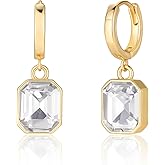 Birthstone Crystal Dangle Drop Earrings, 18K Gold Plated Huggie Hoop Hypoallergenic Earring Jewelry Gifts for Women