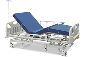 CAREBODA Full Electric Hospital Bed for Home Use with PU Advanced Mattress and LINAK Motors, Premium 4 Function Hospital ICU Bed with Fully Adjustable, Remote Control, Quiet Wheels, IV Pole, 87" x 40"