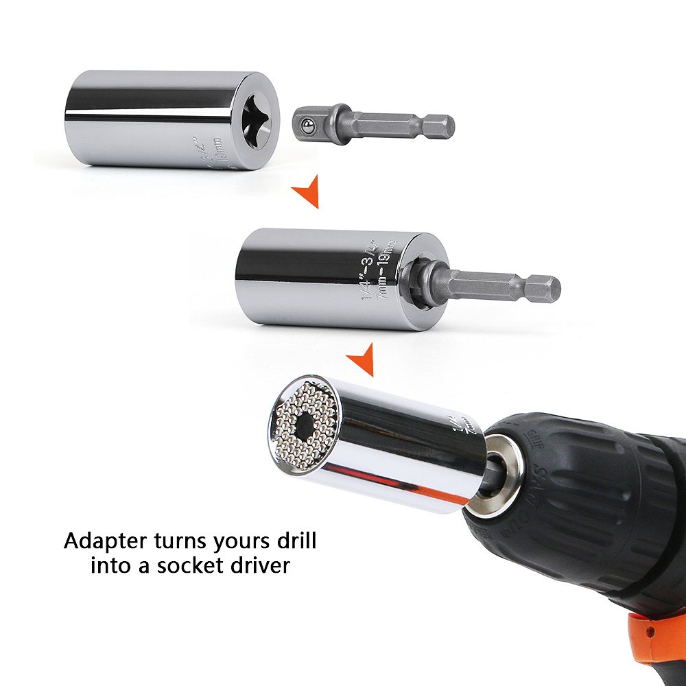 Universalschlüssel Adapter,Standard 1/4 in - 3 / 4in,Metrisch 7- 19mm Multifunktions-Universal-Handwerkzeuge Steckschlüssel Adapter Repair Tools Universalnuss Selbsteinstellende Kombination