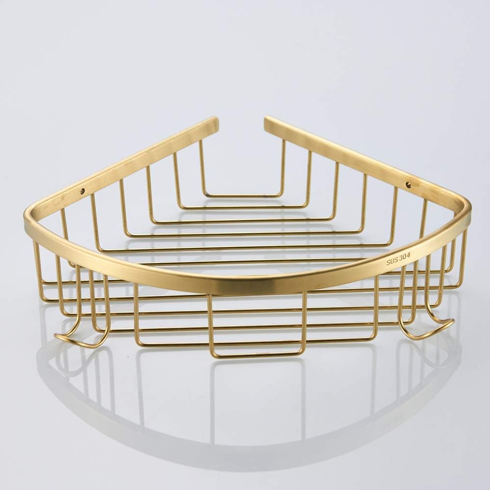 BigBig Home Strong Stainless Steel Corner Wire Shower Basket, Brushed